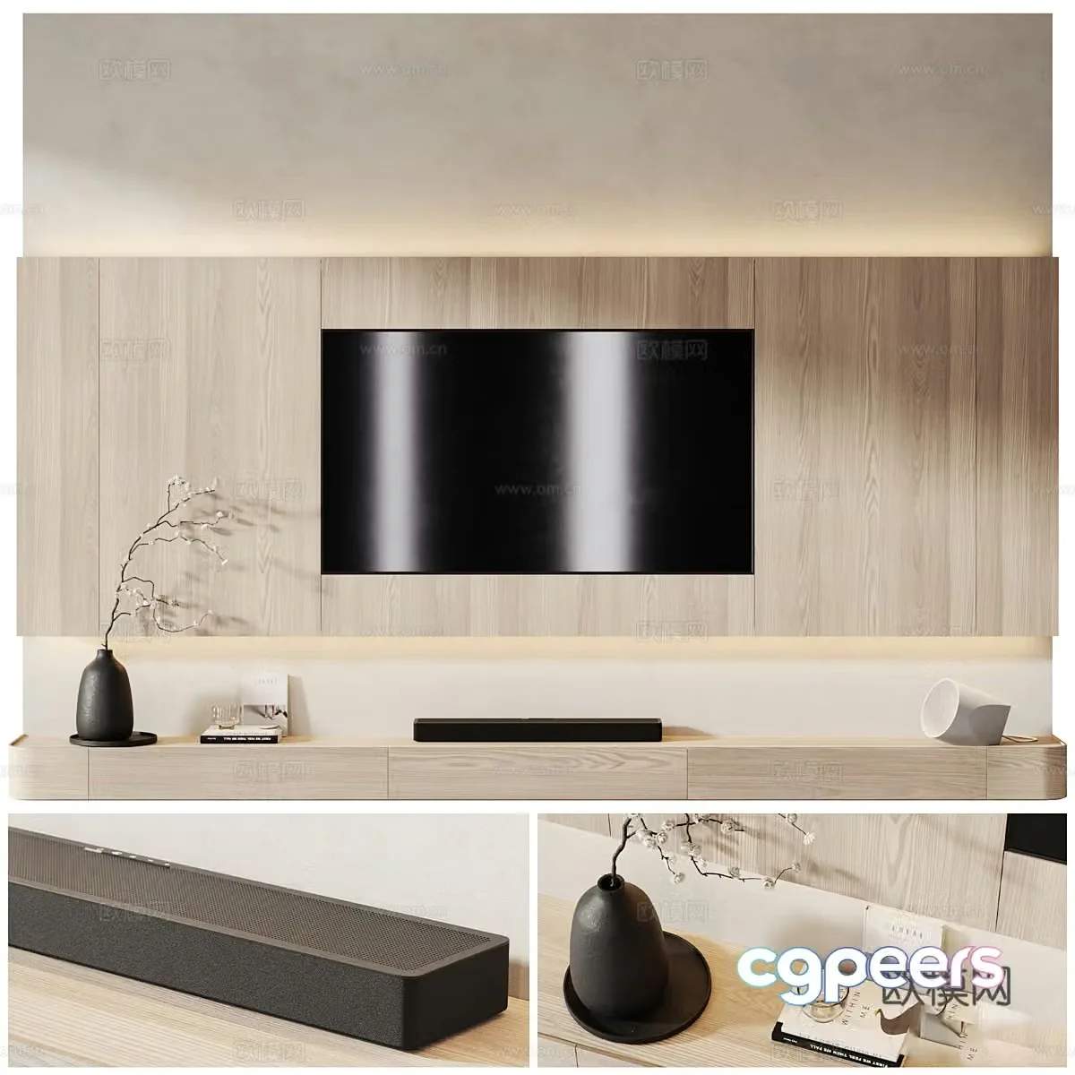 Modern minimalist TV background wall 3d model