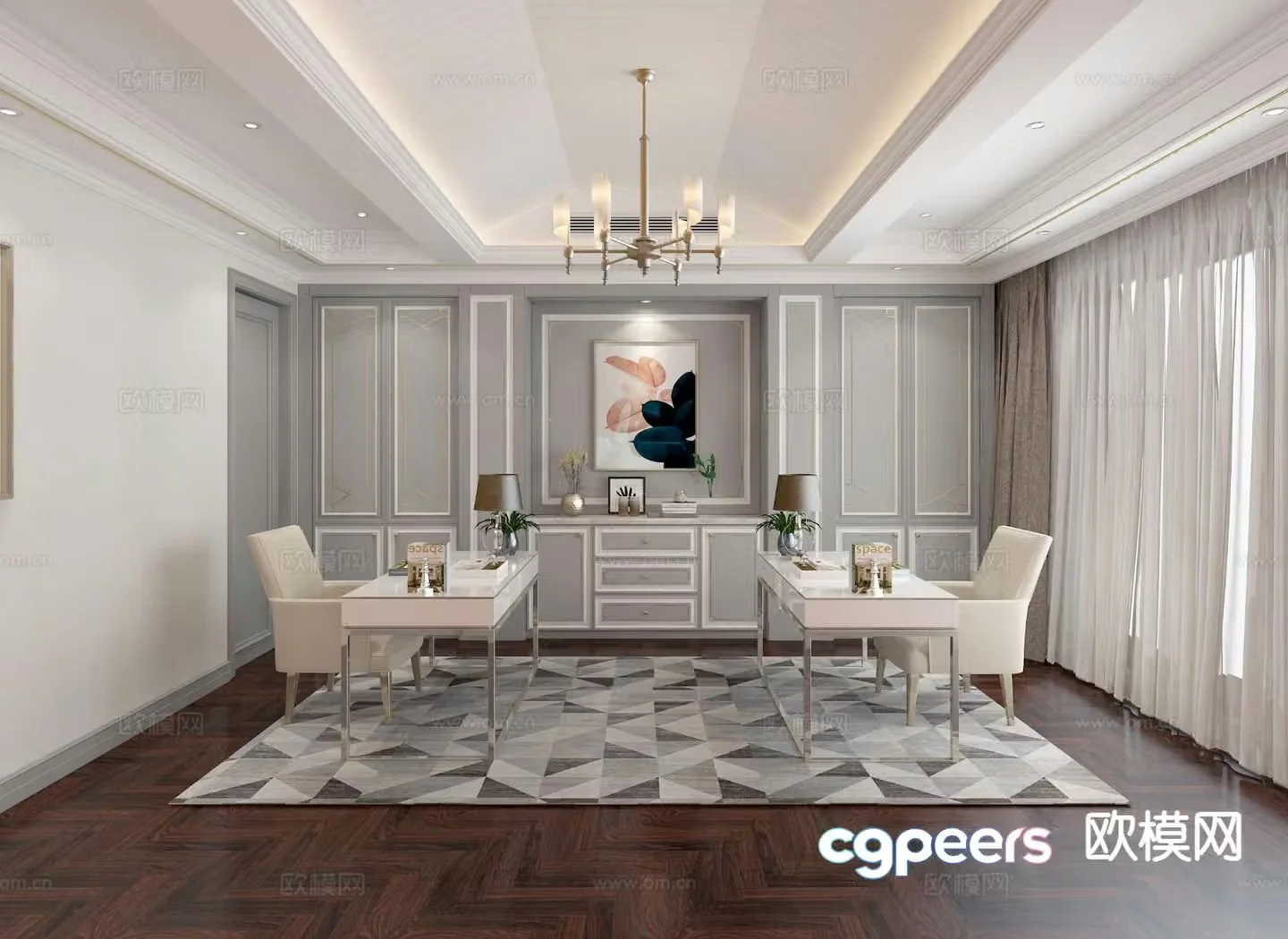 American simple study room 3D model