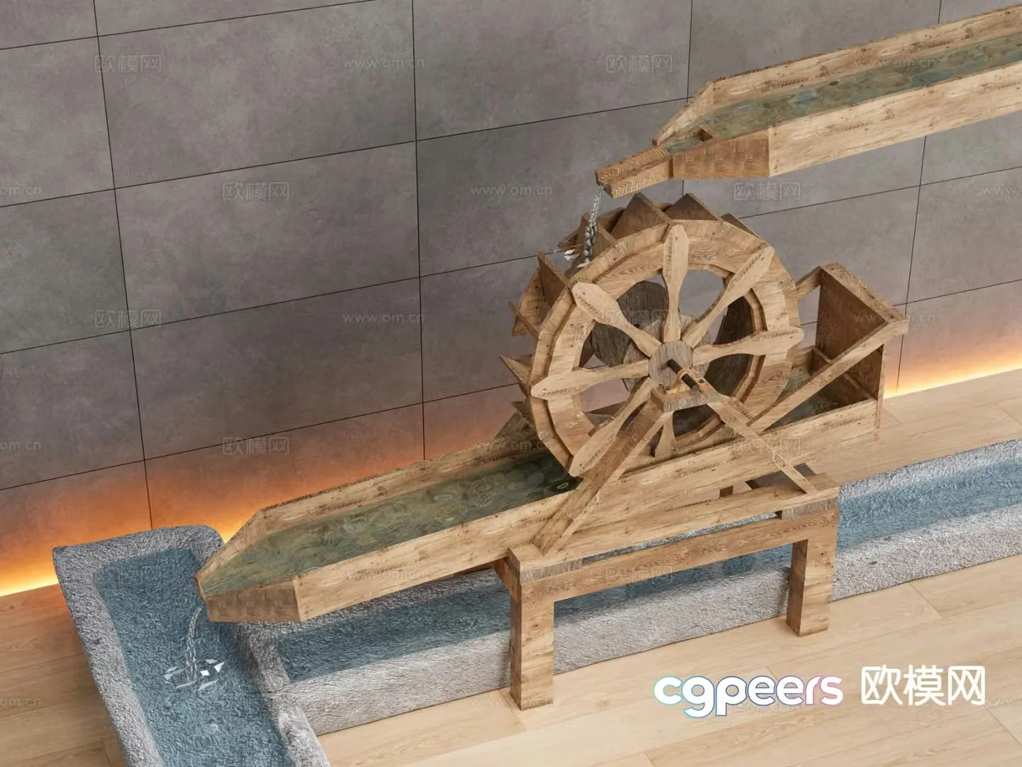 New Chinese style farming water wheel 3D model