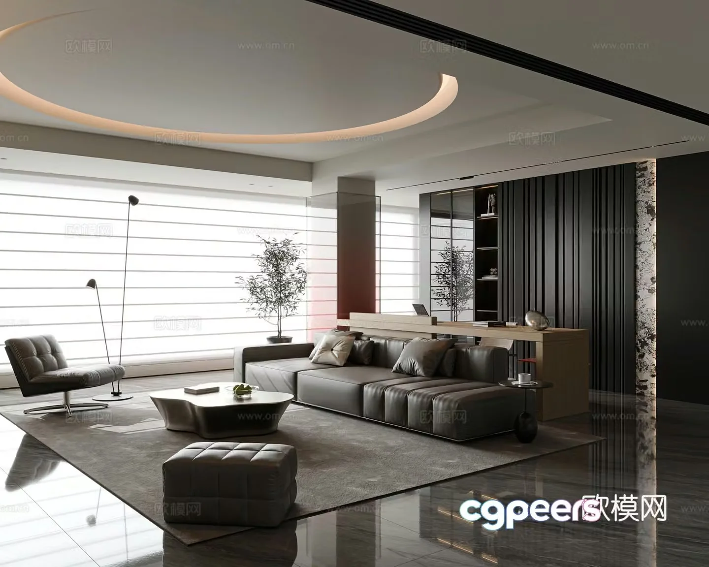 Italian living room large flat living room living room study room horizontal hall sofa coffee table combination 3D model