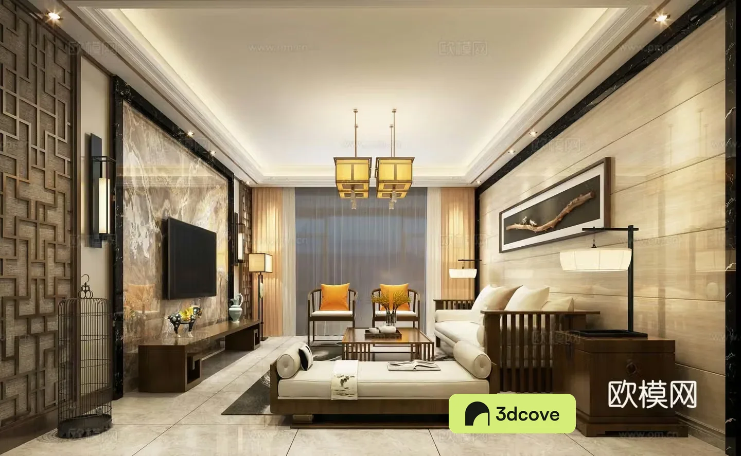 New Chinese style living and dining room sofa table and chair combination end view chandeliers furnishing cabinet desk lamp