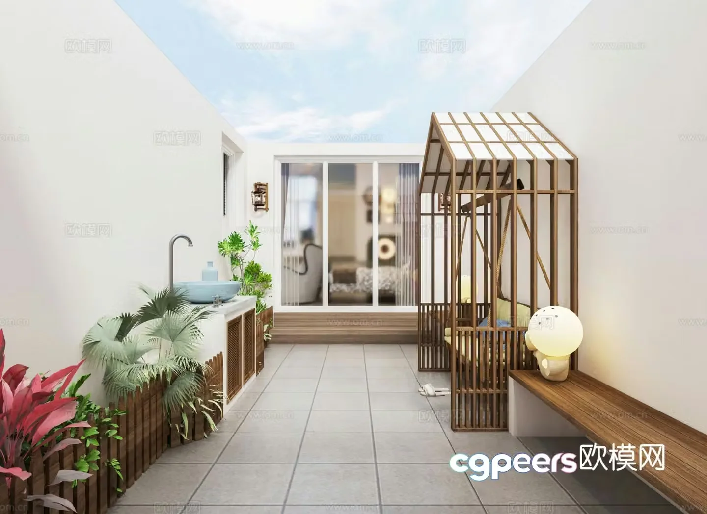 modern balcony garden 3d model