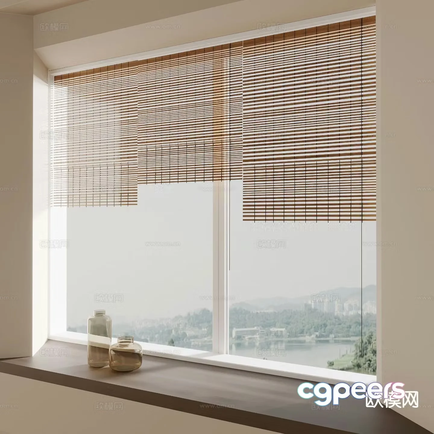 Chinese style curtains roller blinds bamboo blinds 3d model