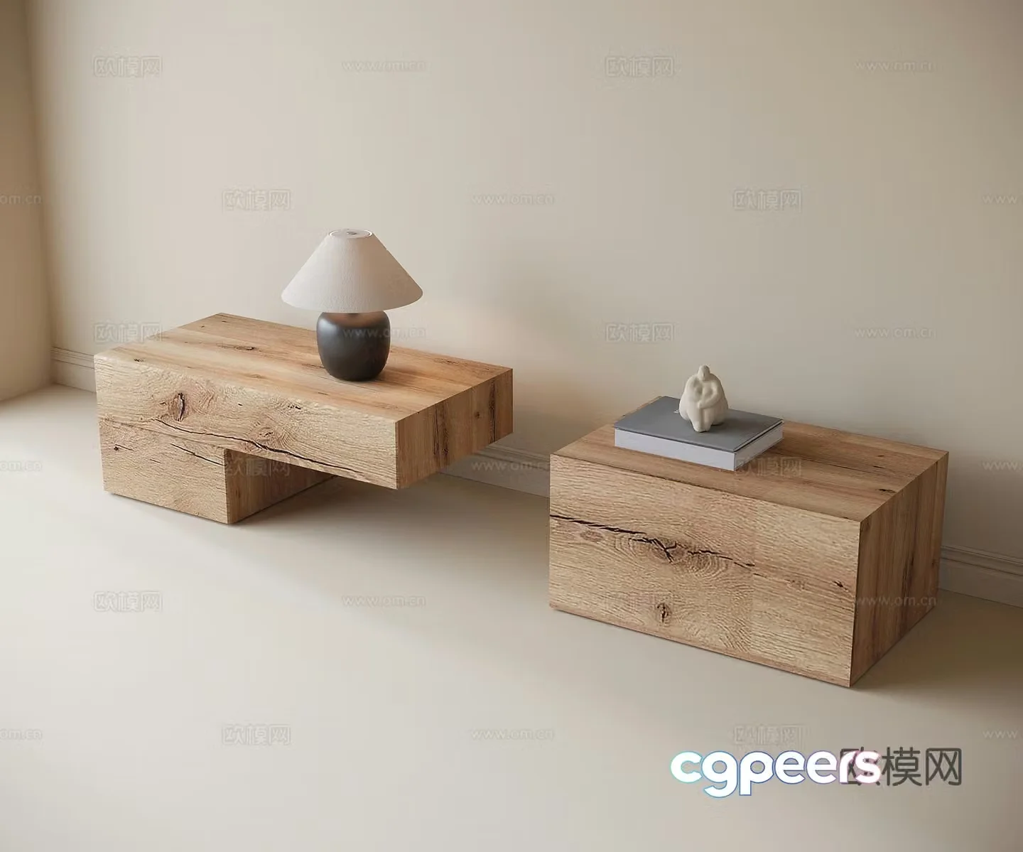 Modern solid wood bedside table lamp 3d model