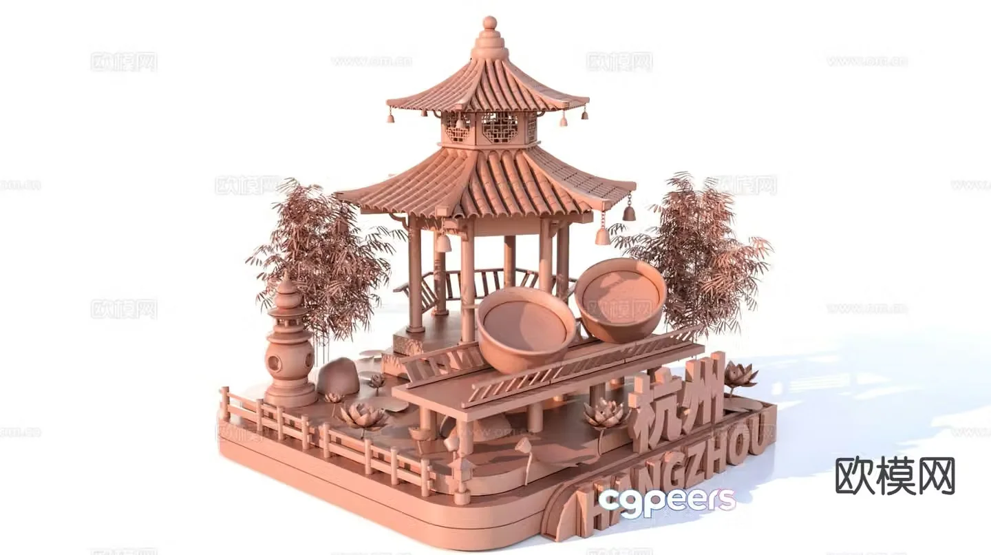 Characteristic urban ancient architectural scenic spots Hangzhou scenic spot sketch 3D model