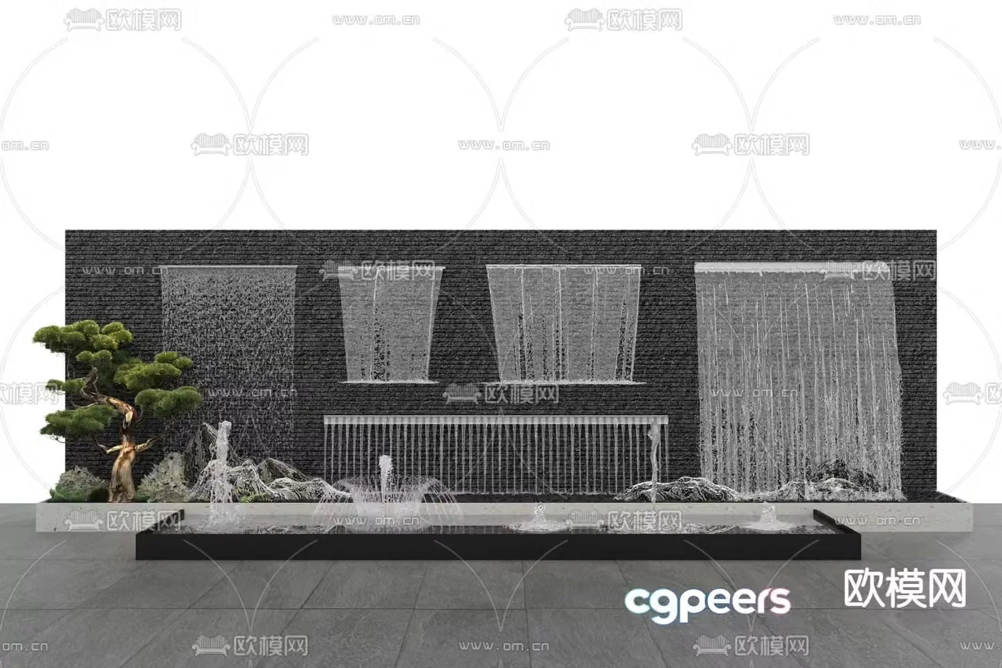 Water curtain flowing water wall waterfall sketch 3D model