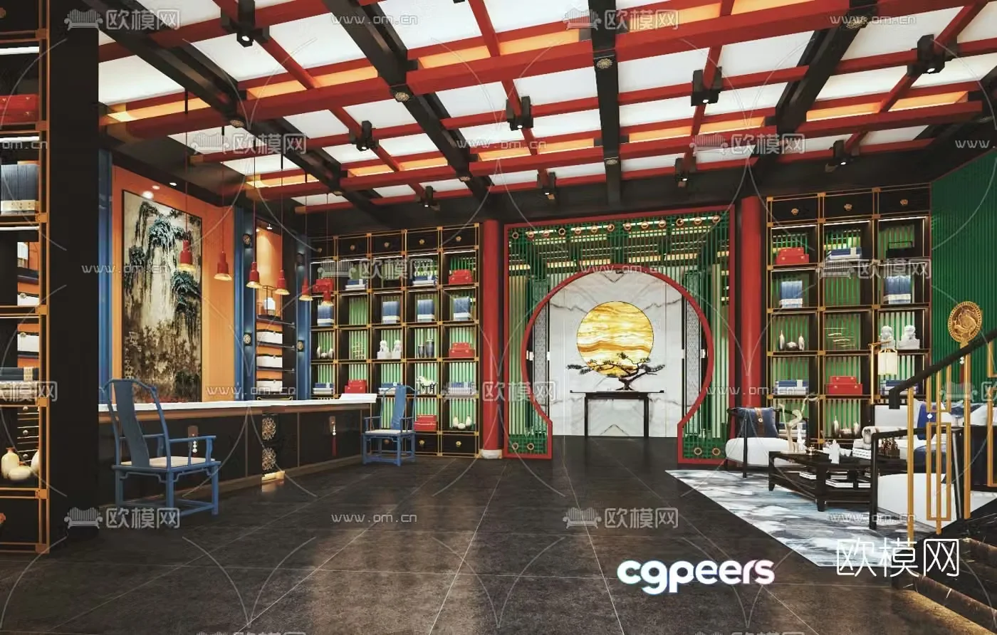 New Chinese style club front lobby 3D model