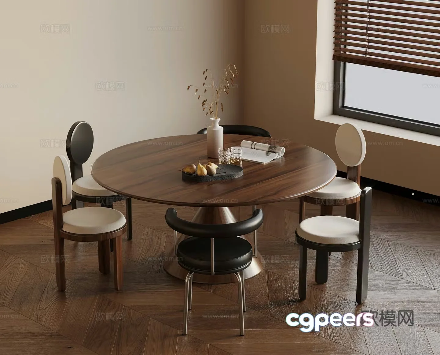 Medium style dining table and chair 3D model