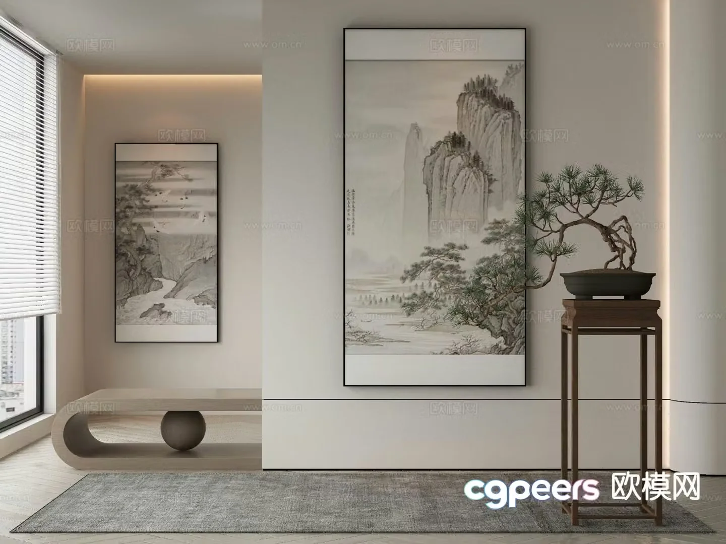 New Chinese style decorative painting ink painting landscape painting 3D model