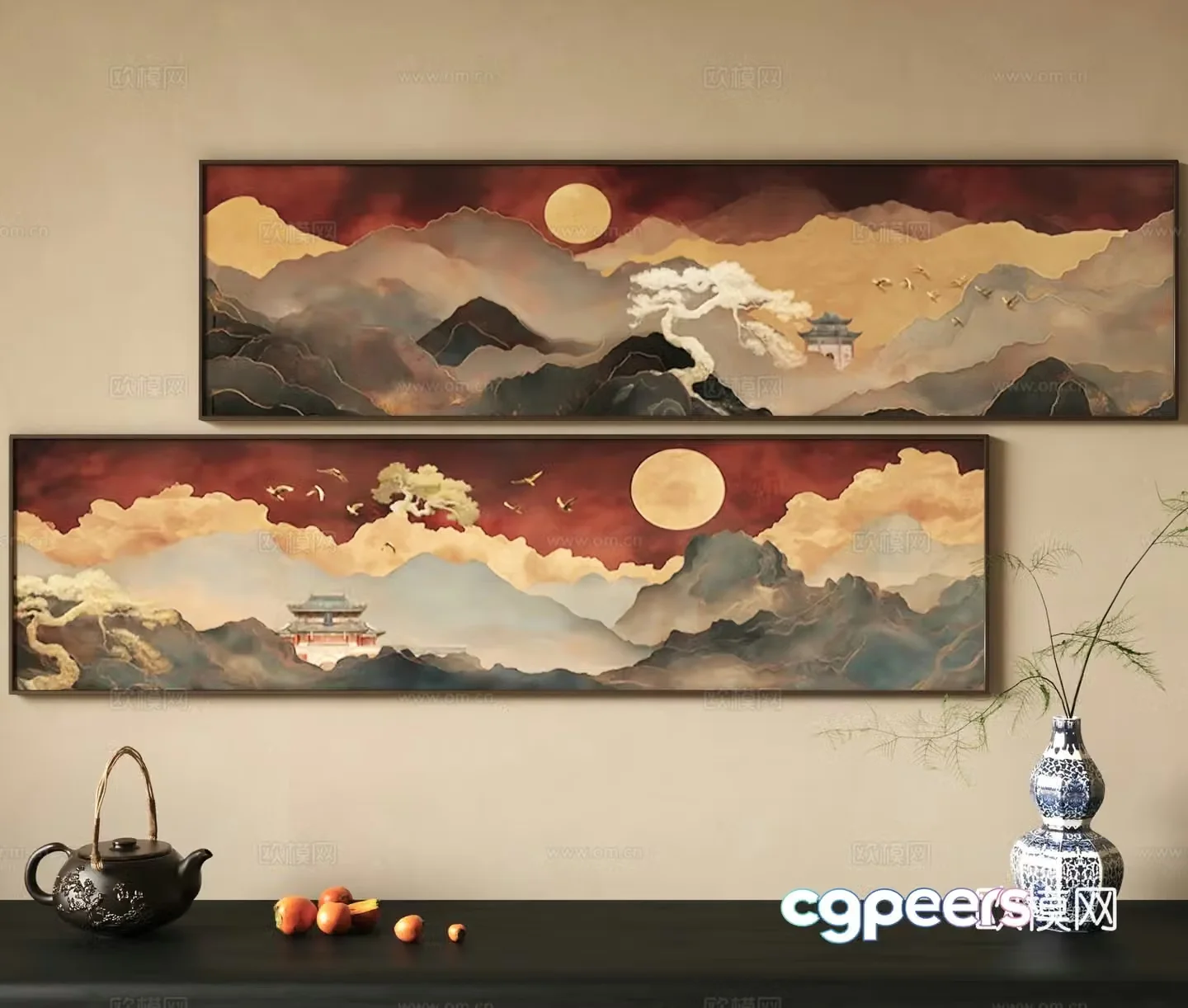 Freehand decorative painting 3d model of landscape
