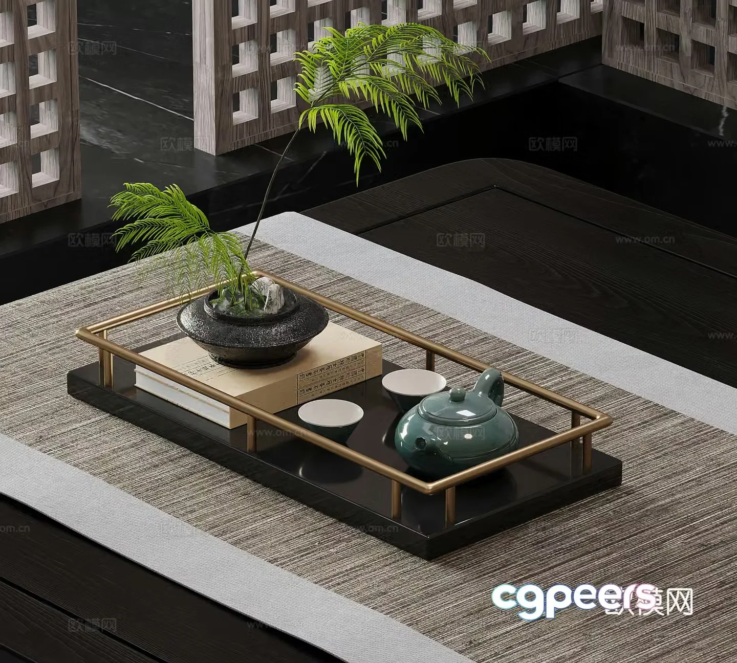 Tea set New Chinese style tea set Teapot Tea cup Green plant 3D model