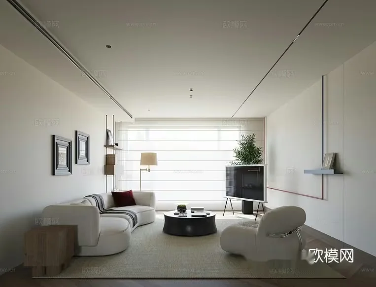 Modern Minimalist Living Room 3D Model – 6269 – CORONA Render