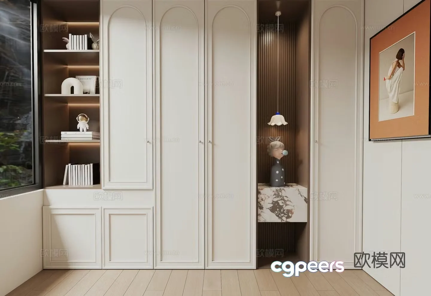 French bookcase wardrobe integrated cabinet 3d model