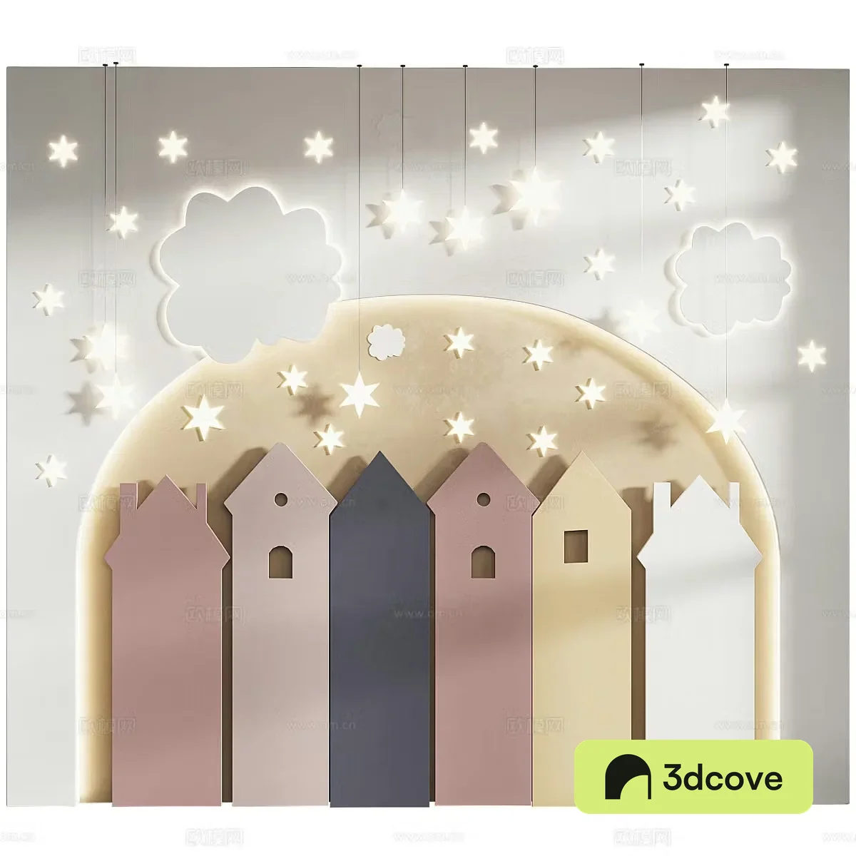 Modern creamy style children’s room bedside background wall