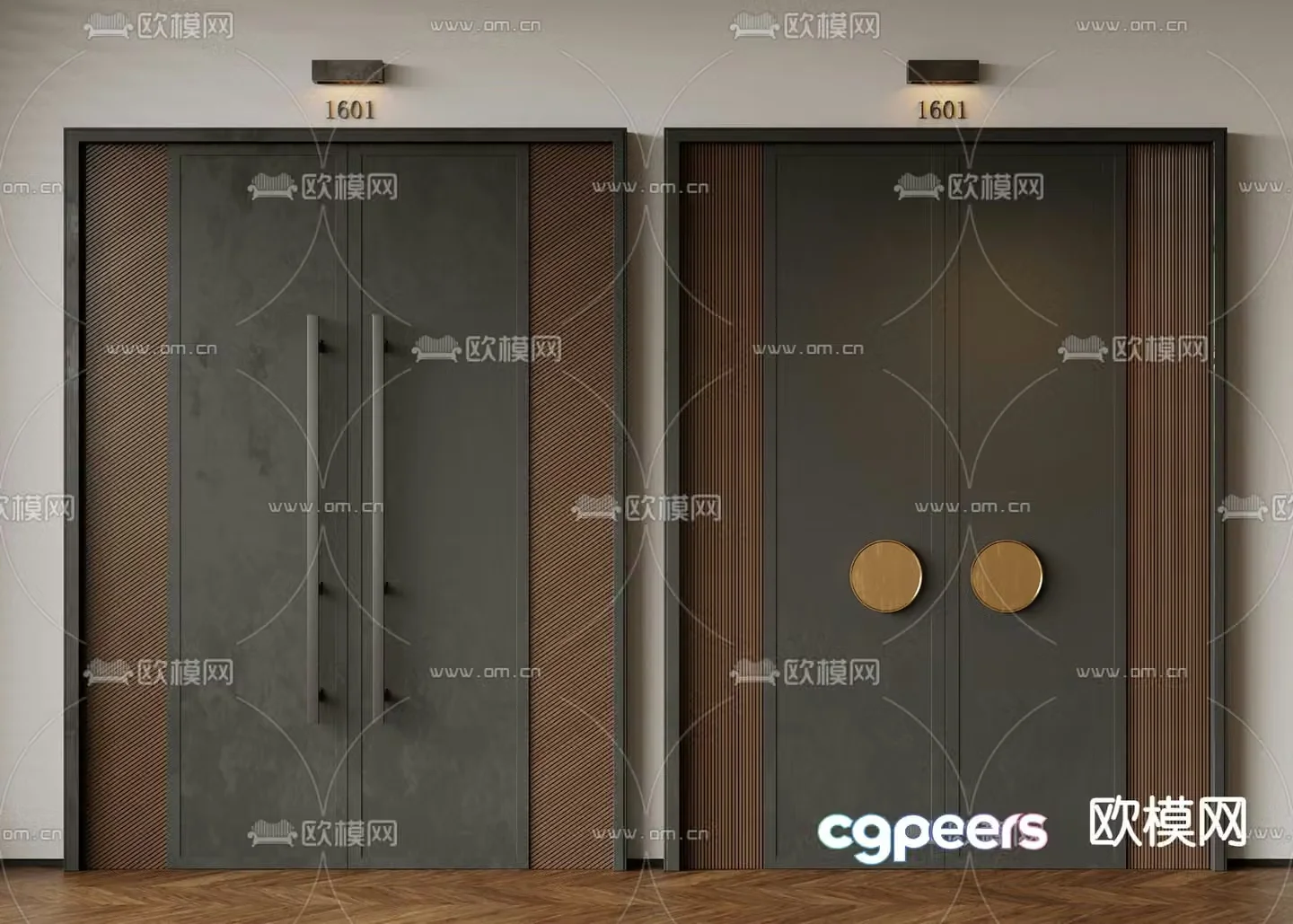 Modern double door coffee color double door black double door 3d model