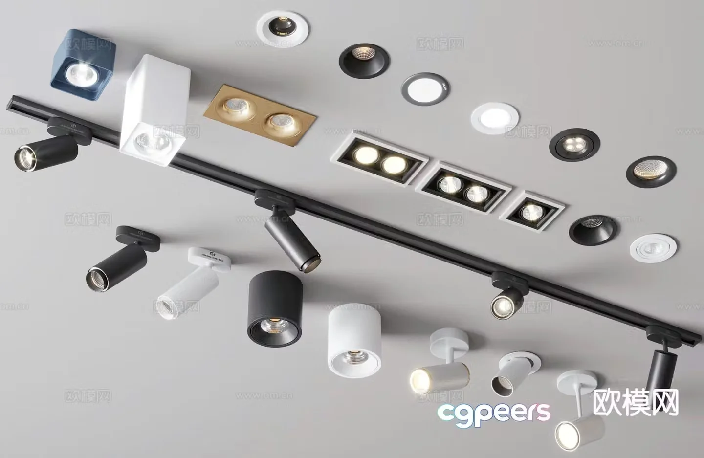 track spotlight track light recessed downlight spotlight 3d model