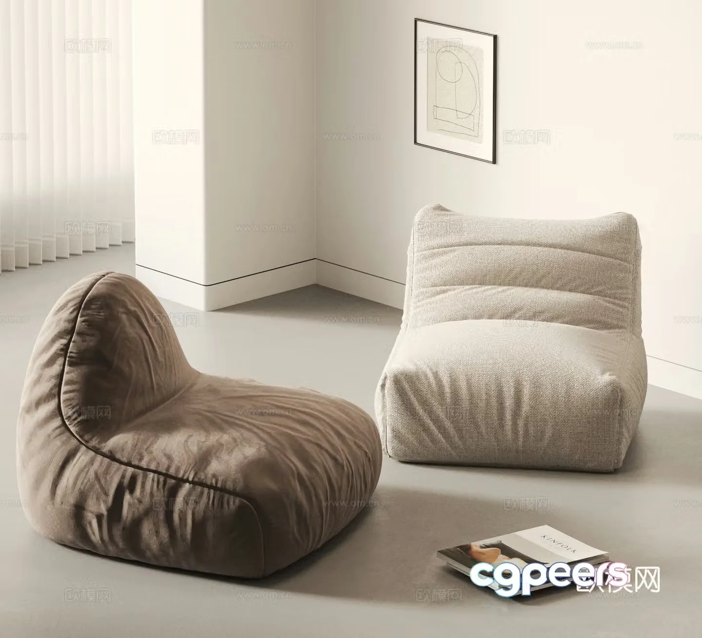 Cream style lazy sofa single sofa bean bag sofa 3d model