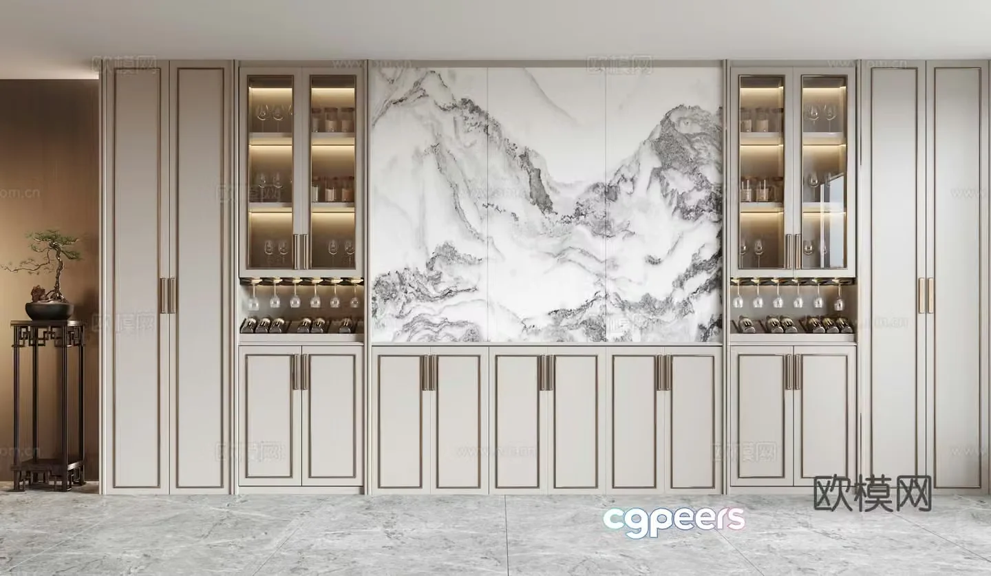 New Chinese style wine cabinet wine rack 3d model