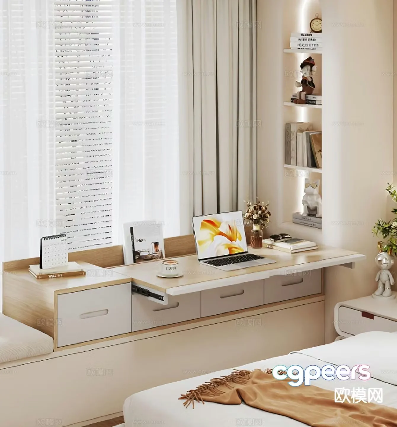 Modern bay window cabinet bay window cabinet desk 3d model