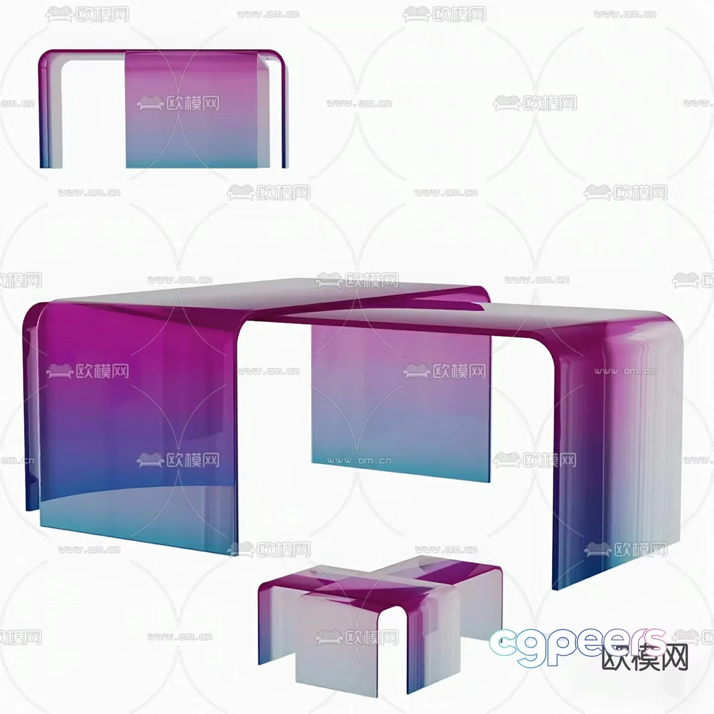 Gradient glass coffee table 3d model