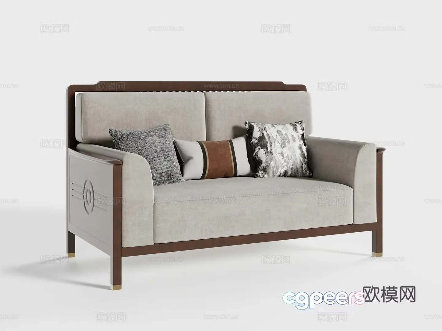New Chinese style double sofa 3D model