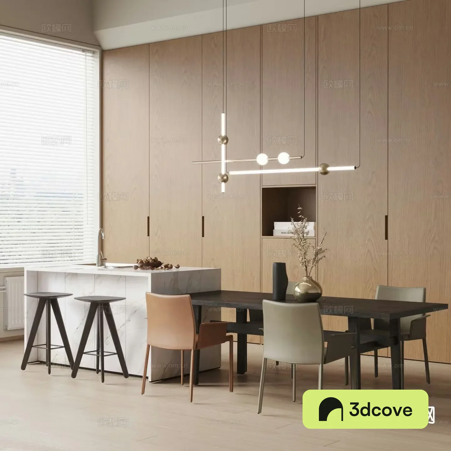 Modern island dining table and chairs