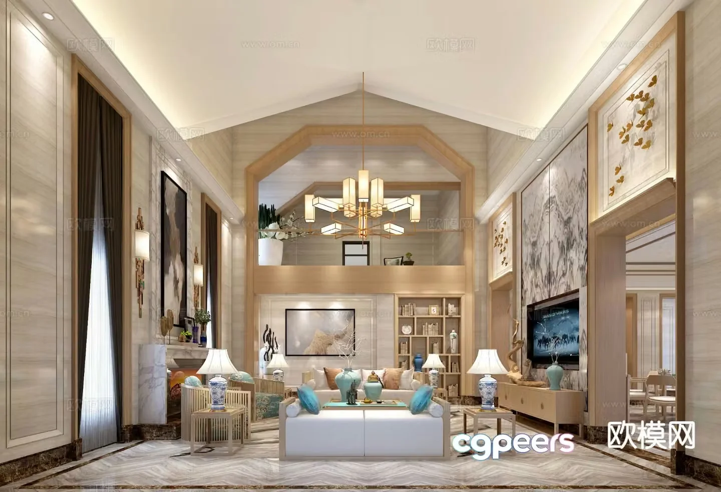 New Chinese-style villa guest restaurant 3D model