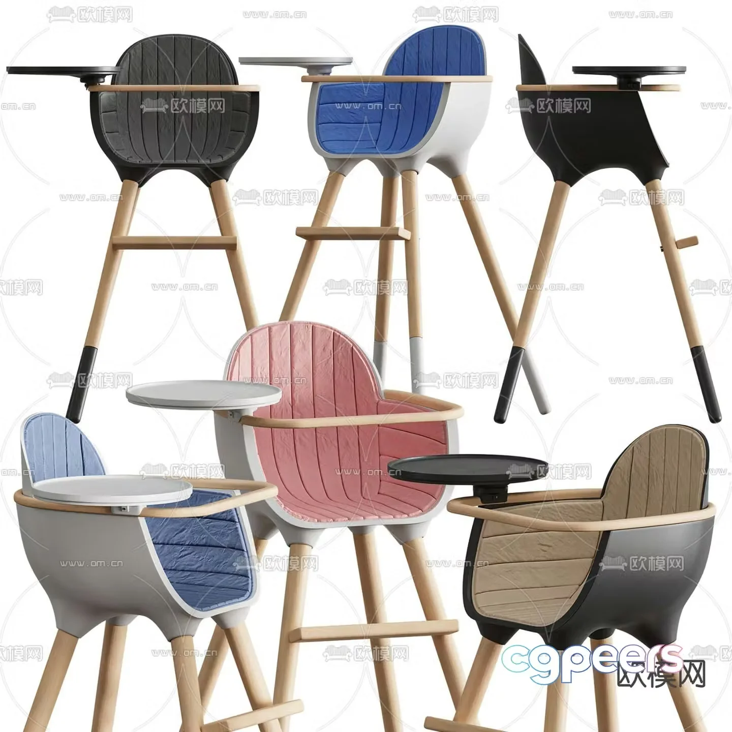 Modern solid wood baby chair 3d model