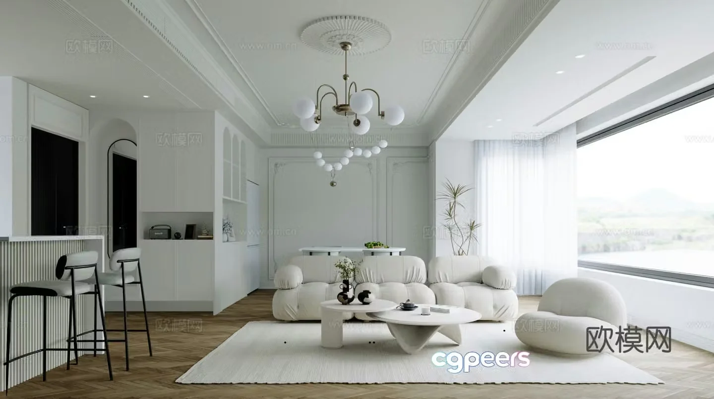 French living and dining room 3d model