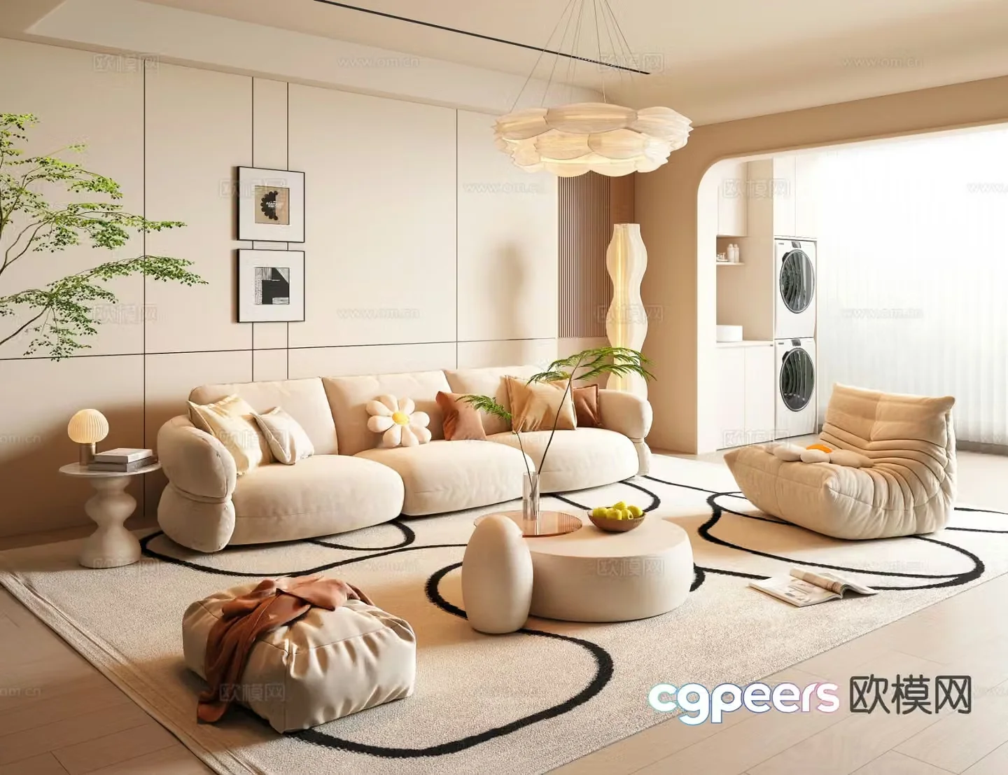 Cream style living room 3d model