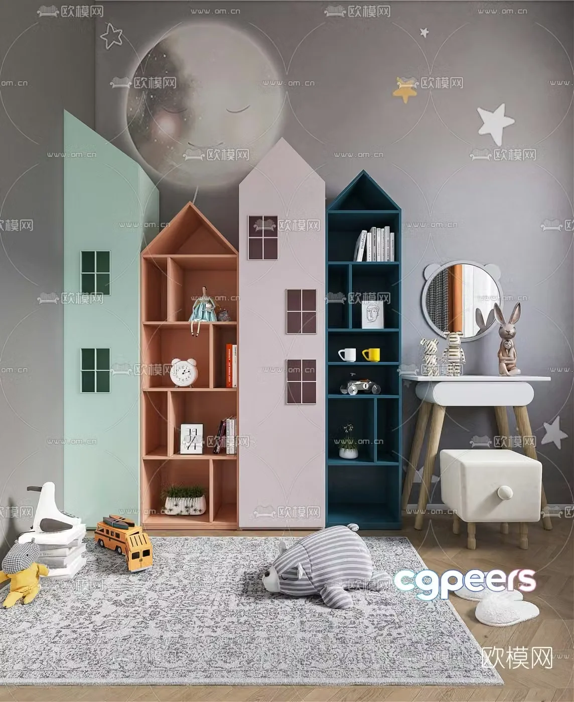 Modern children’s bookcase decorative cabinet 3d model