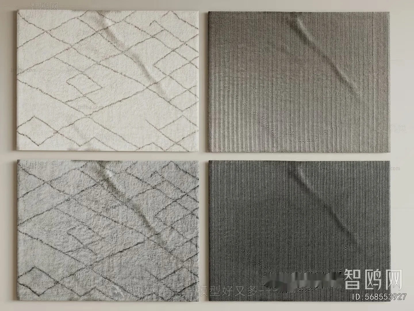 Four Different Fabrics 3D Model – 18497 – VRAY Render