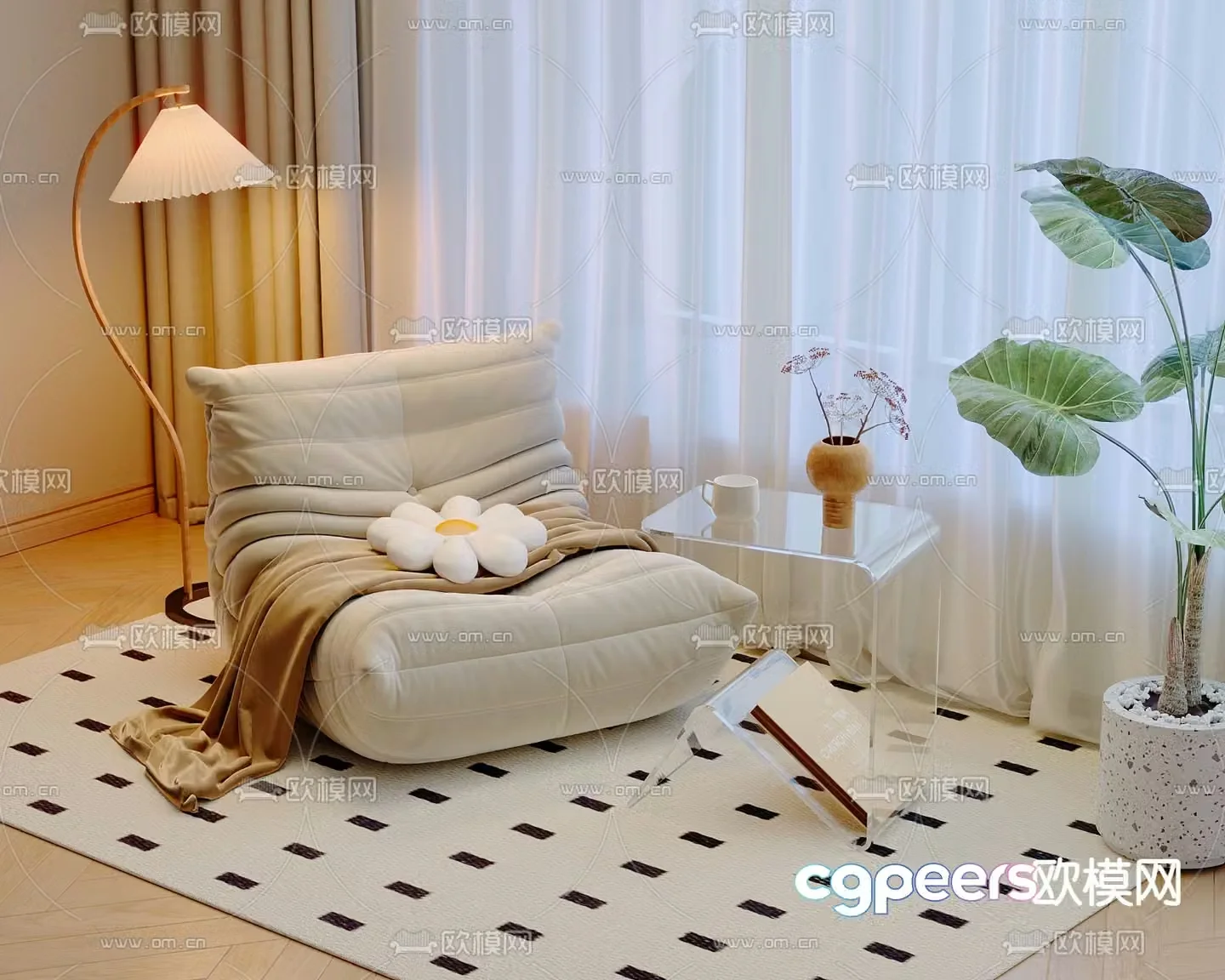 Cream style lazy sofa side table 3d model
