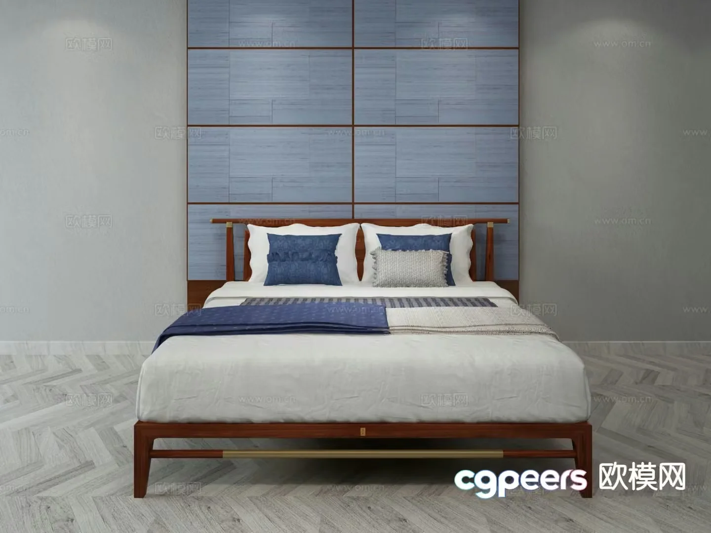 New Chinese style double bed 3d model