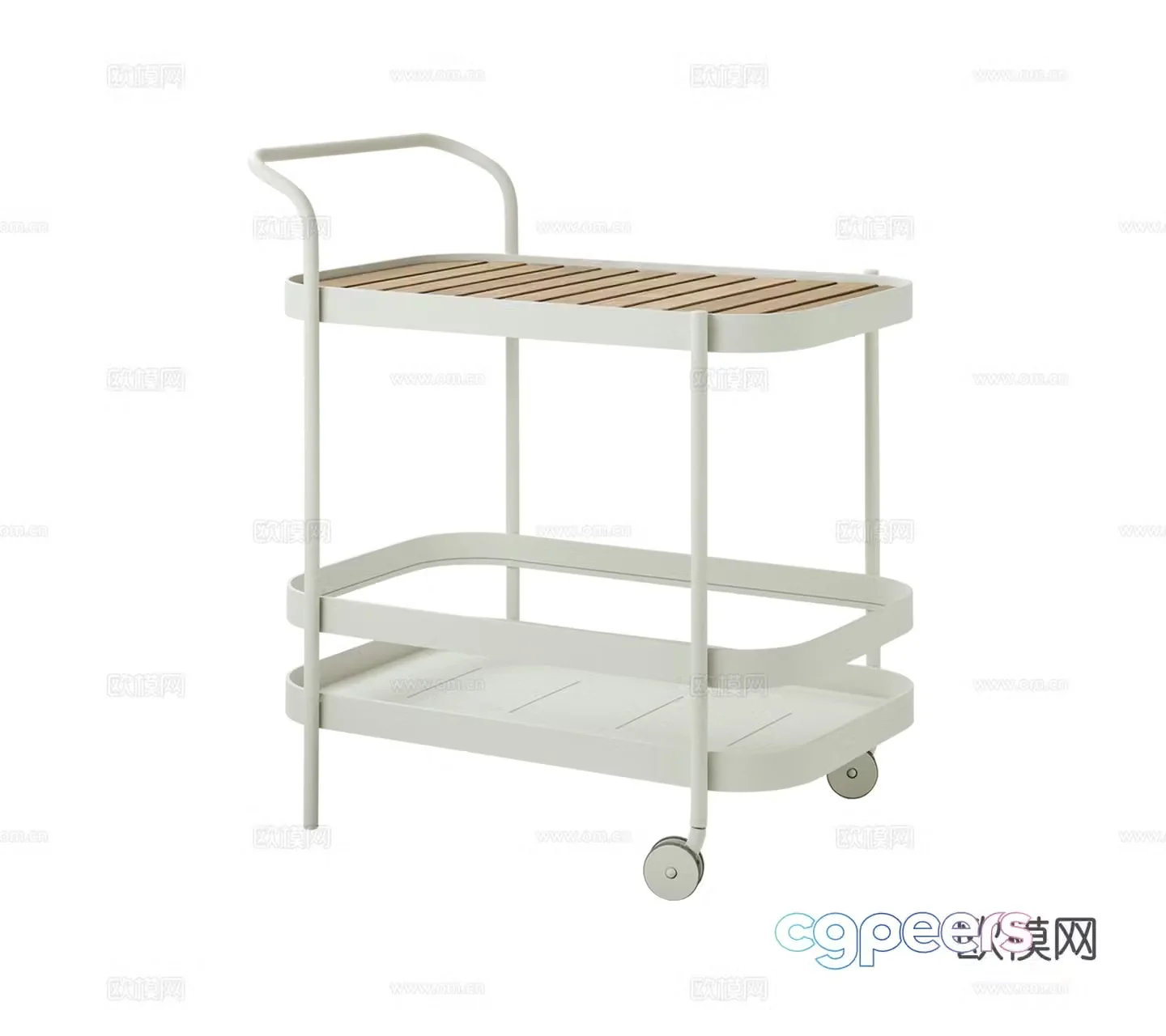Modern Wasabi Dining Truck Food Cart Red Wine Coffee Cart Metal Cart Teak Edge Triple Push 3D Model