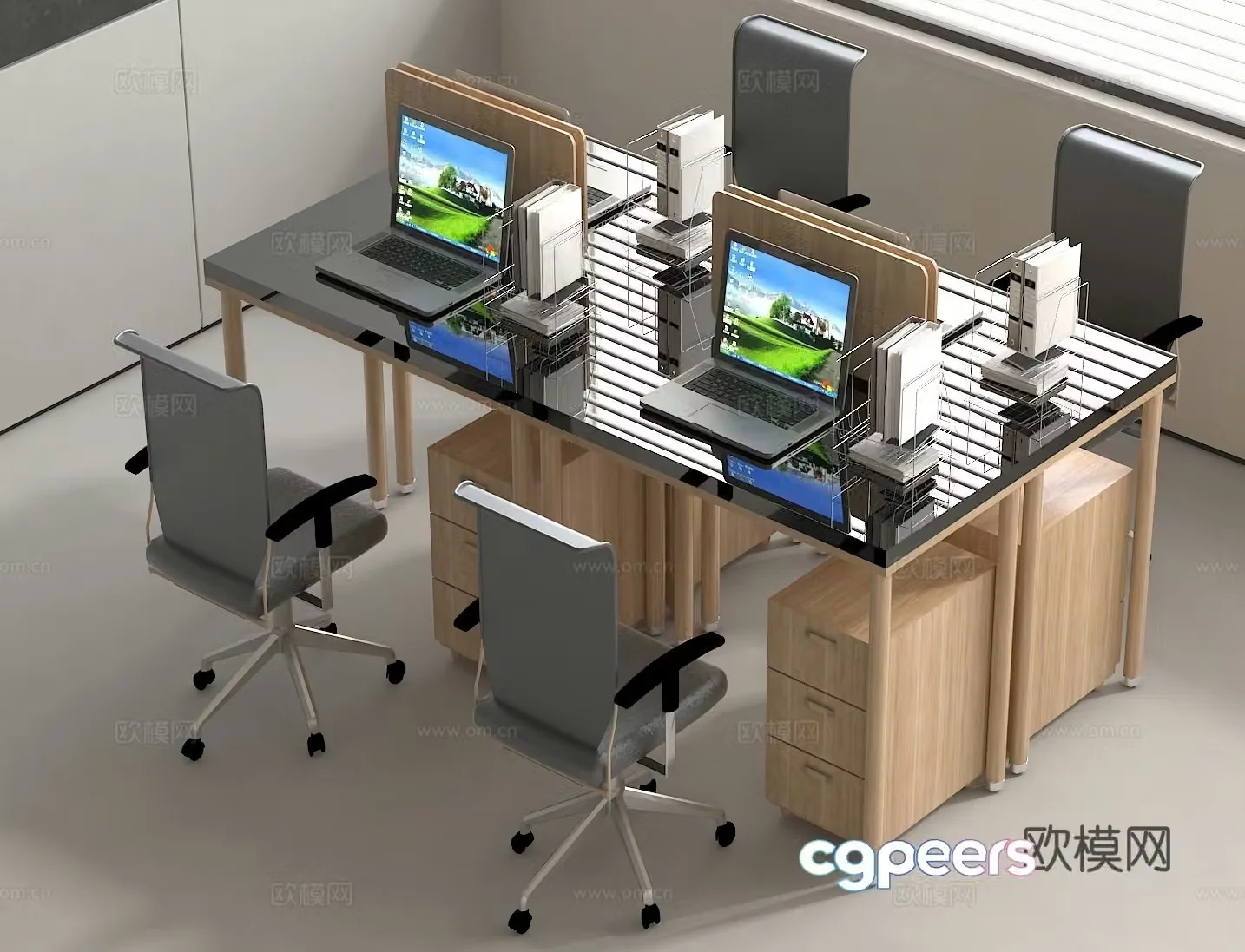 Open office desk computer desk chair 3d model