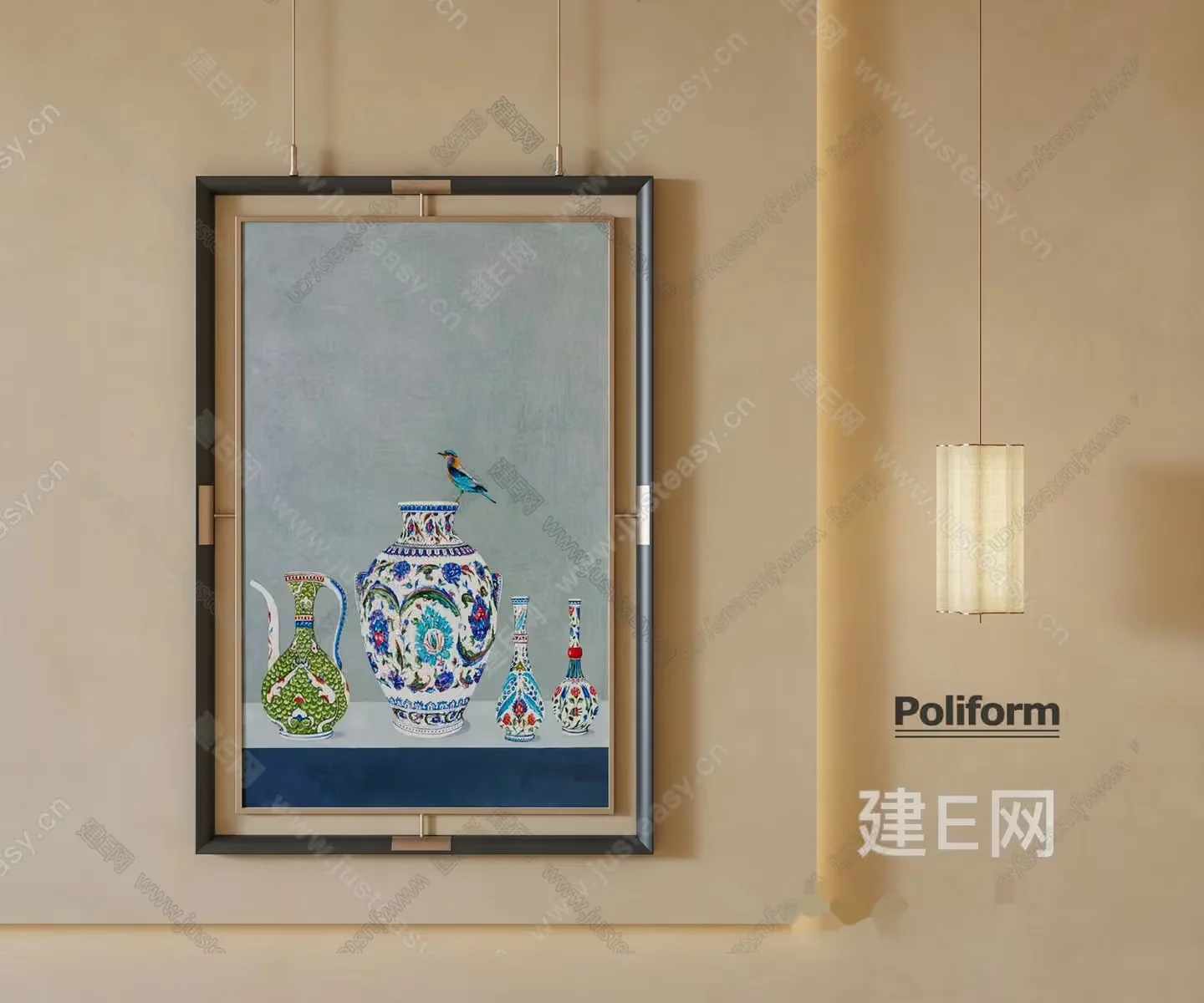 A Framed Painting Of A Vase And Bird 3D Model – 16330 – VRAY Render
