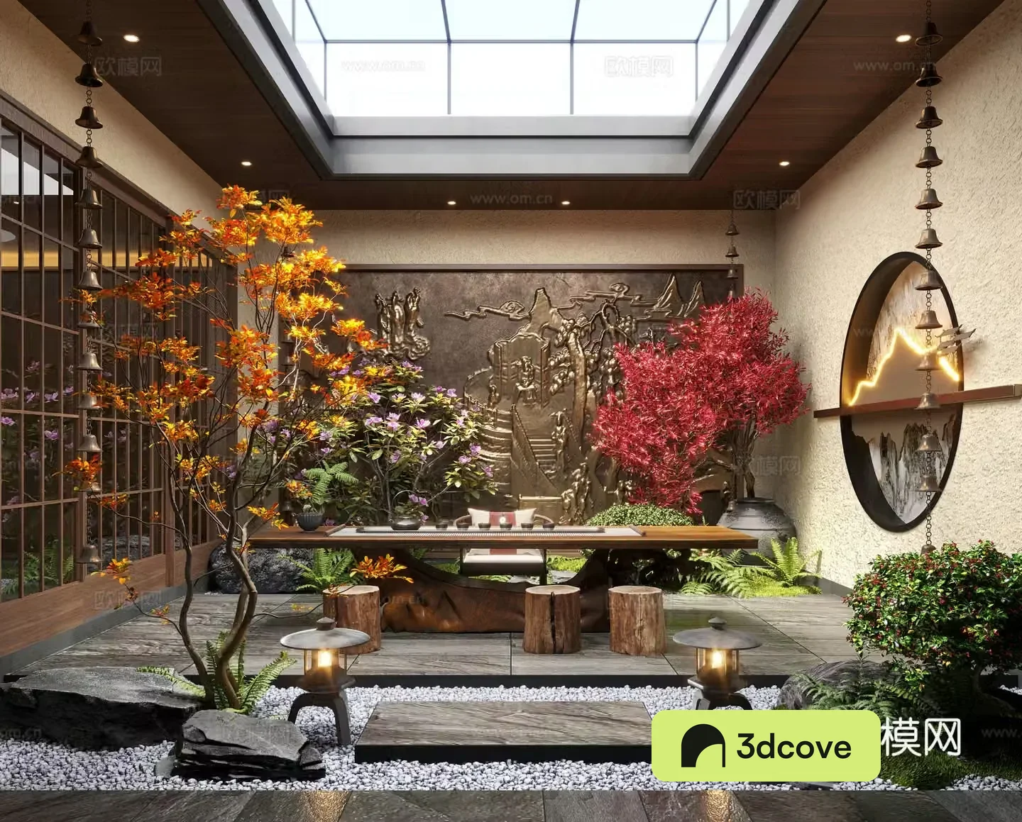 New Chinese style Zen patio courtyard landscape plants moss landscape
