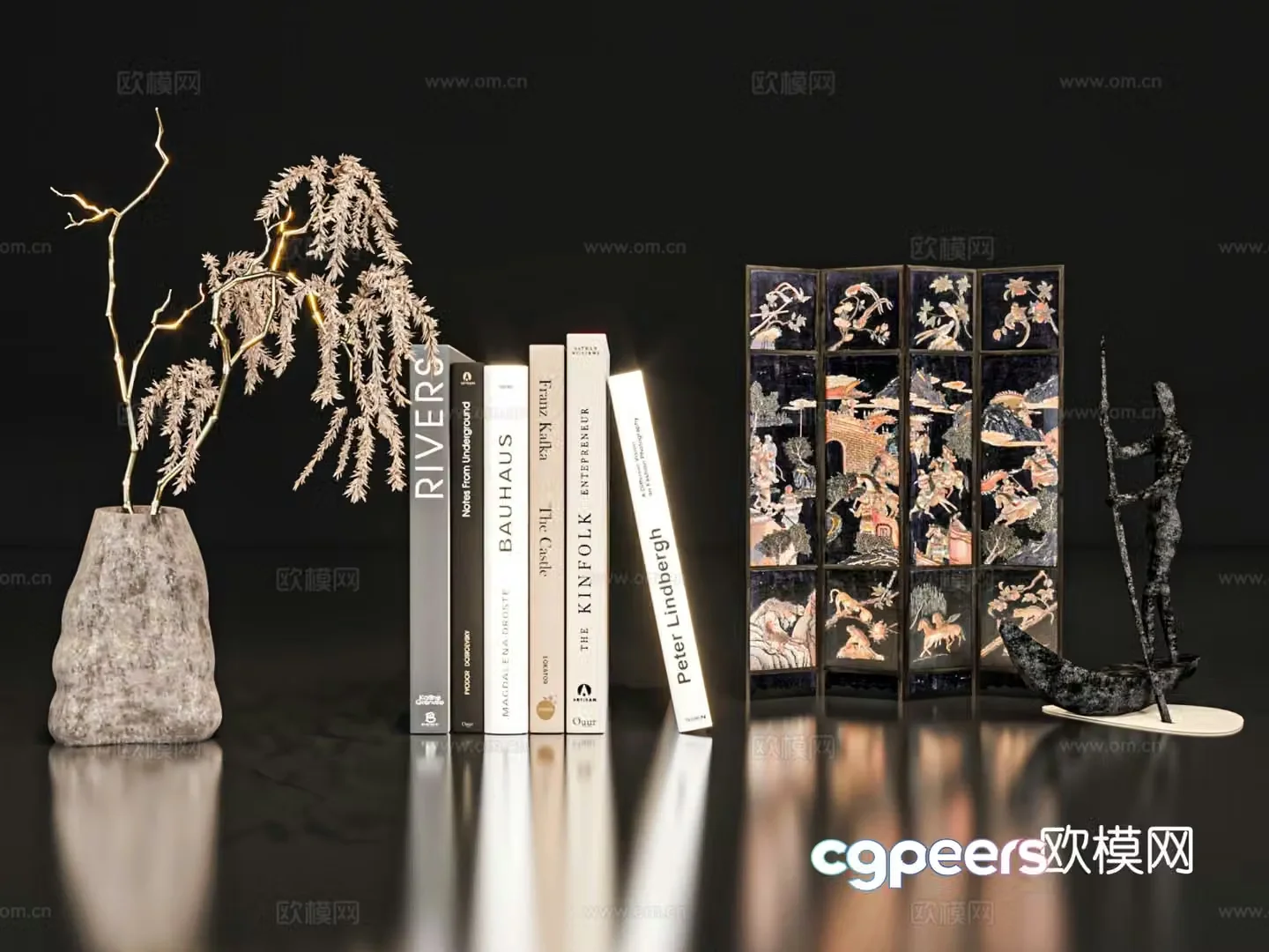 Wabi-sabi ornaments books vase 3d model