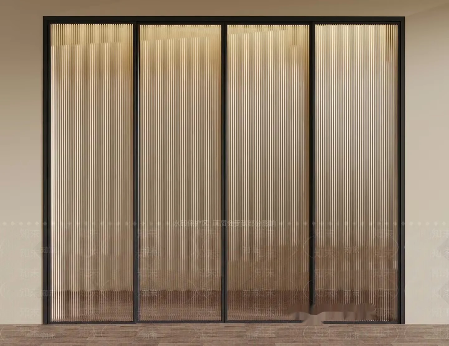 A Sliding Door With A Ribbed Glass Design 3D Model – 16618 – VRAY Render