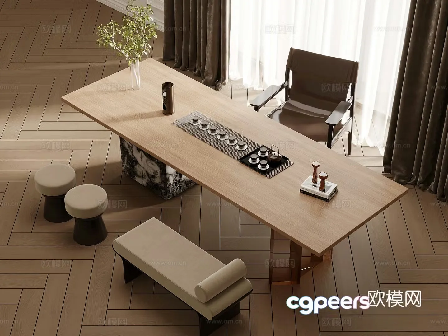 New Chinese tea table and chair 3D model