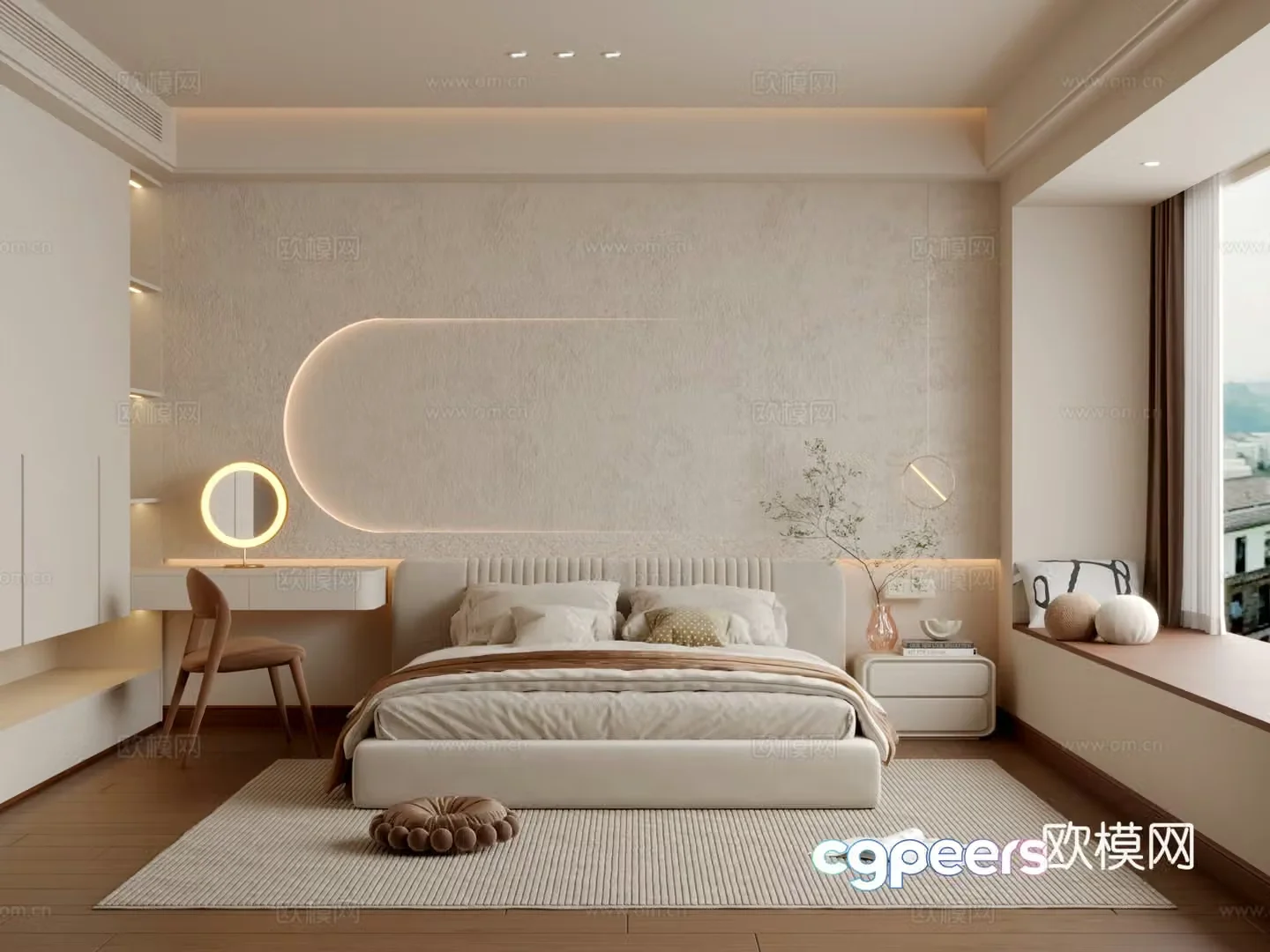 Modern creamy bedroom 3d model