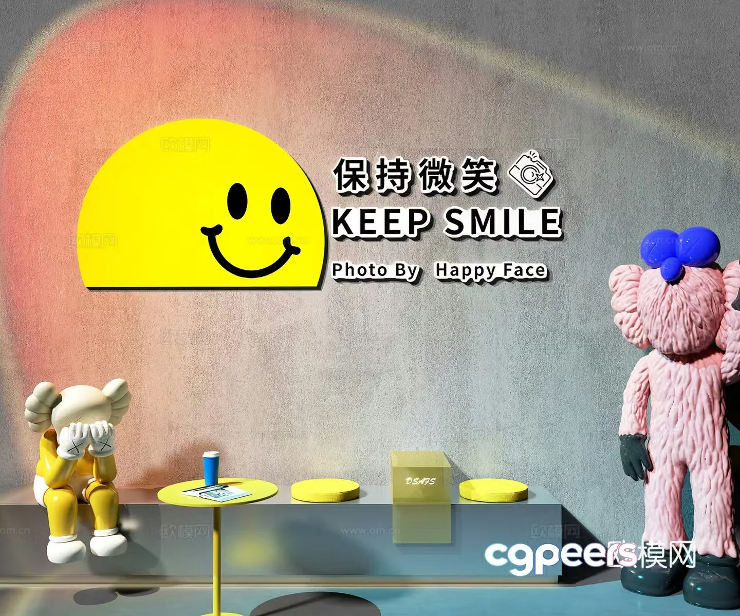 Milk tea shop check-in wall Internet celebrity check-in wall Card holder rest check-in wall 3D model