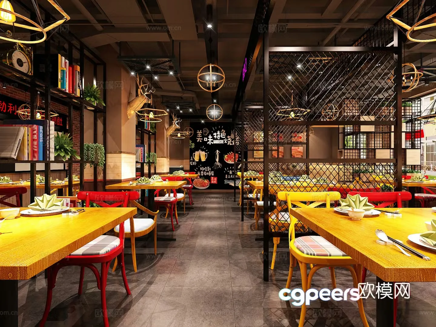 Industrial style barbecue restaurant 3D model
