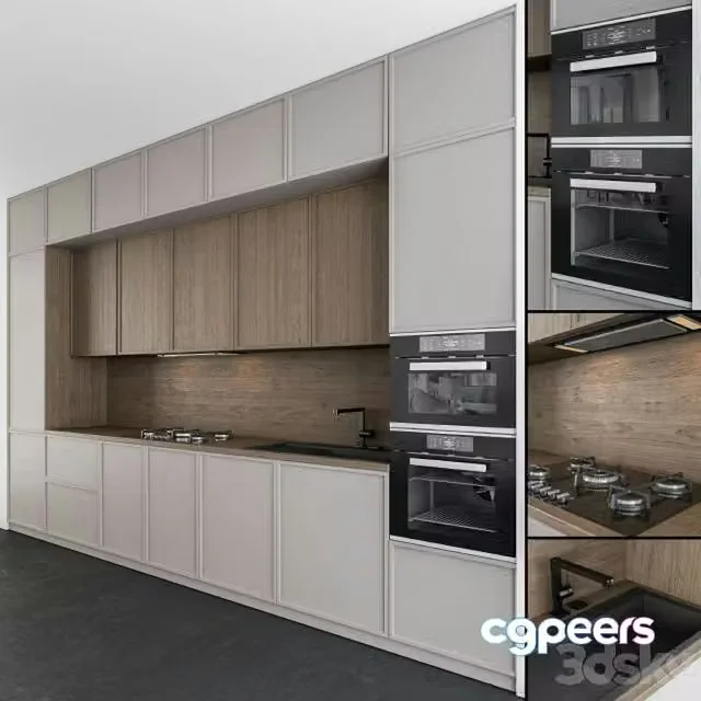 3ds Max Free – Kitchen Modern – Gray and Wood 45