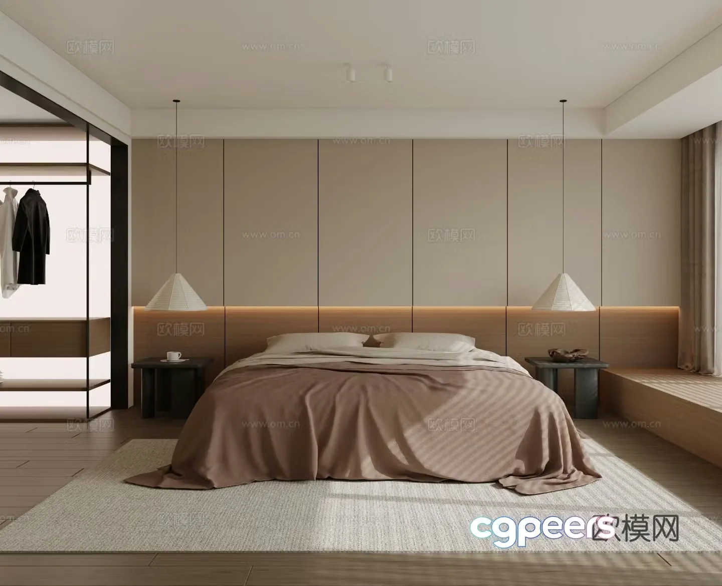 Modern bedroom bed nightstand jewelry 3d model