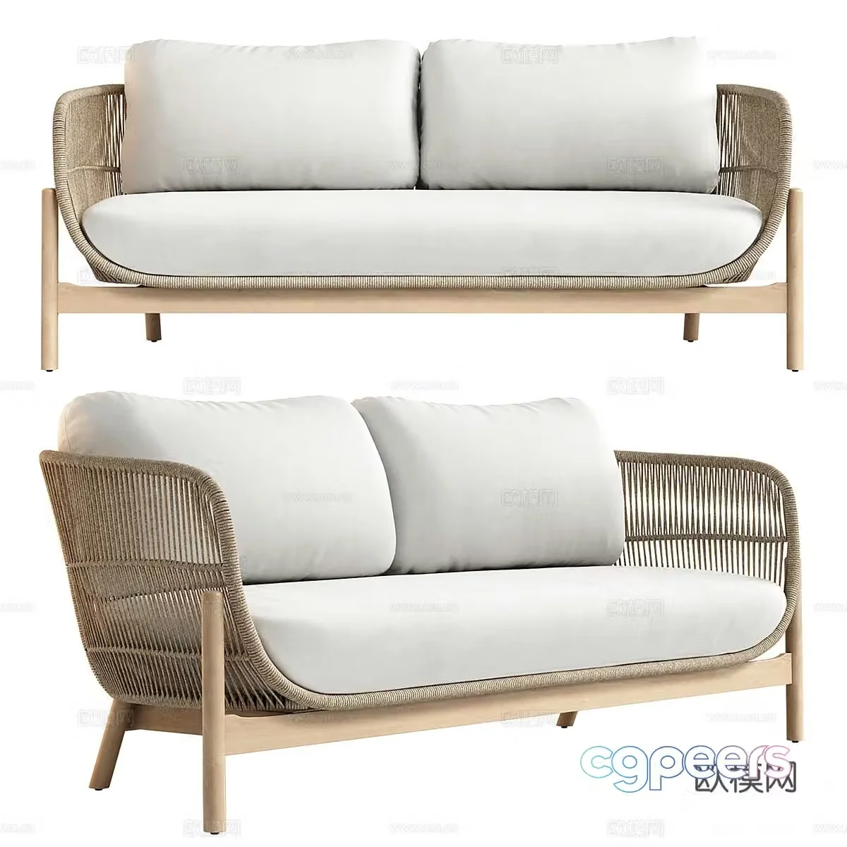 New Chinese style rattan fabric casual sofa 3D model