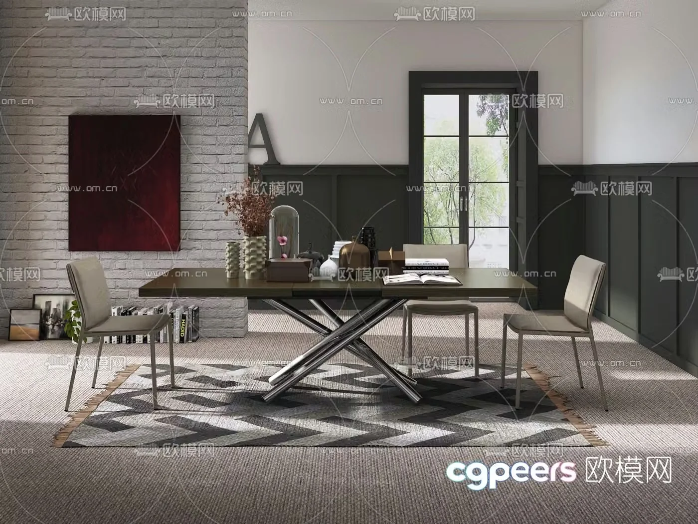 Italian Altacom brand modern solid wood shrink dining table and chairs 3D model