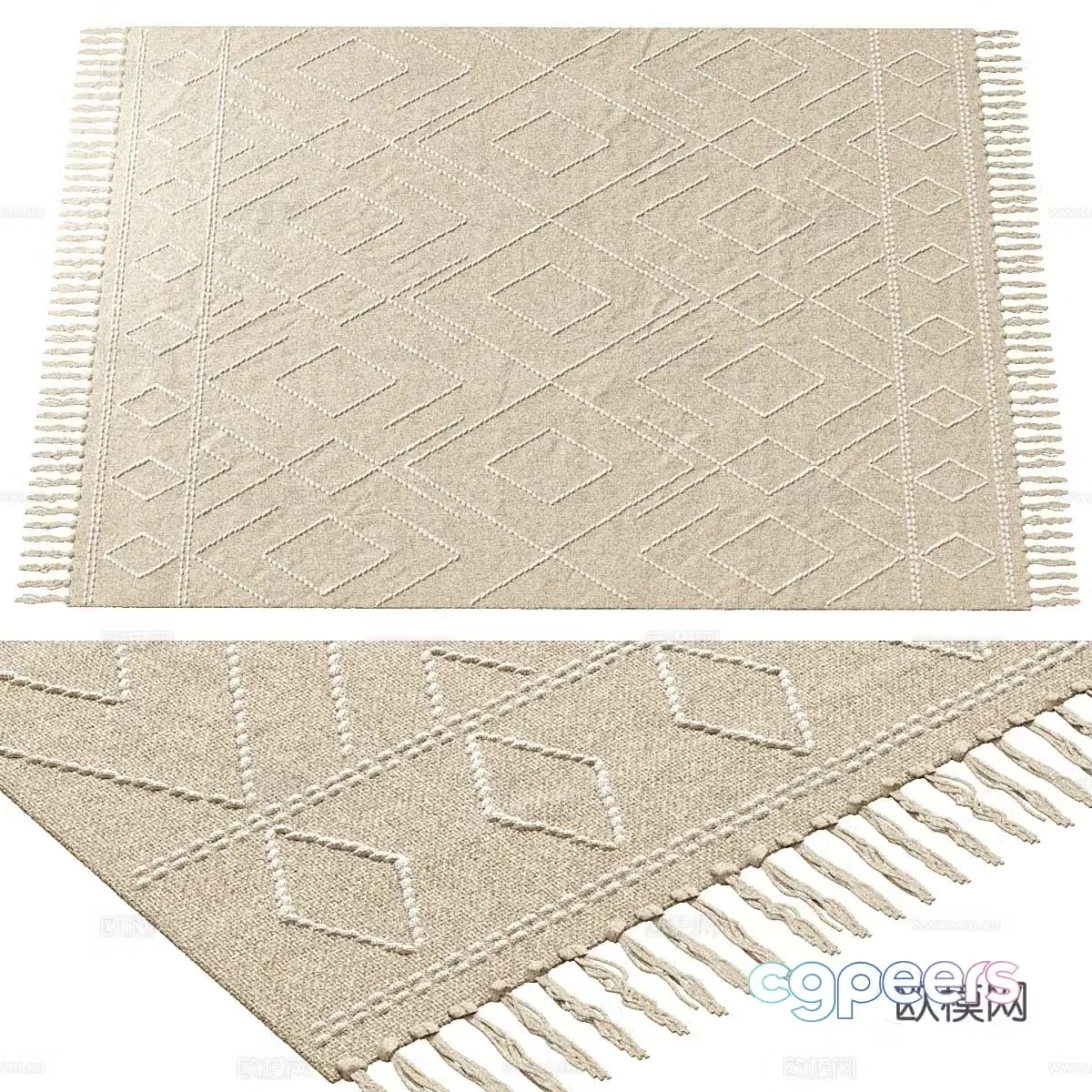 New Chinese style Wasabi Tassel woven carpet 3D model