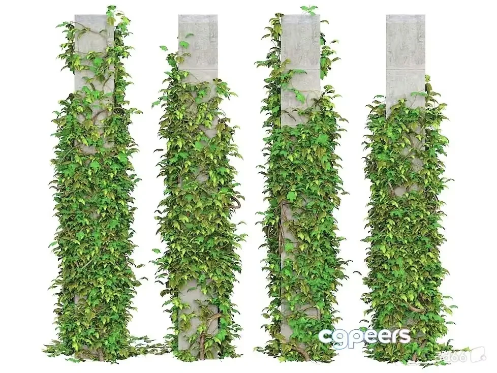 A Stone Pillar Covered In Green Ivy 3D Model – 20329 – VRAY Render